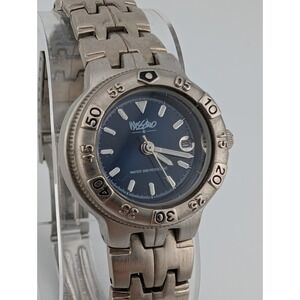 Vintage Mossimo Watch Women 28mm Case Blue Dial 6.5"‎ Silver Band- New Battery